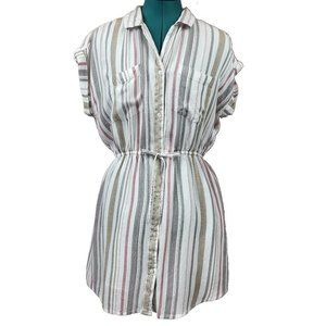 Japna White Red Brown Button Down Shirtdress Large